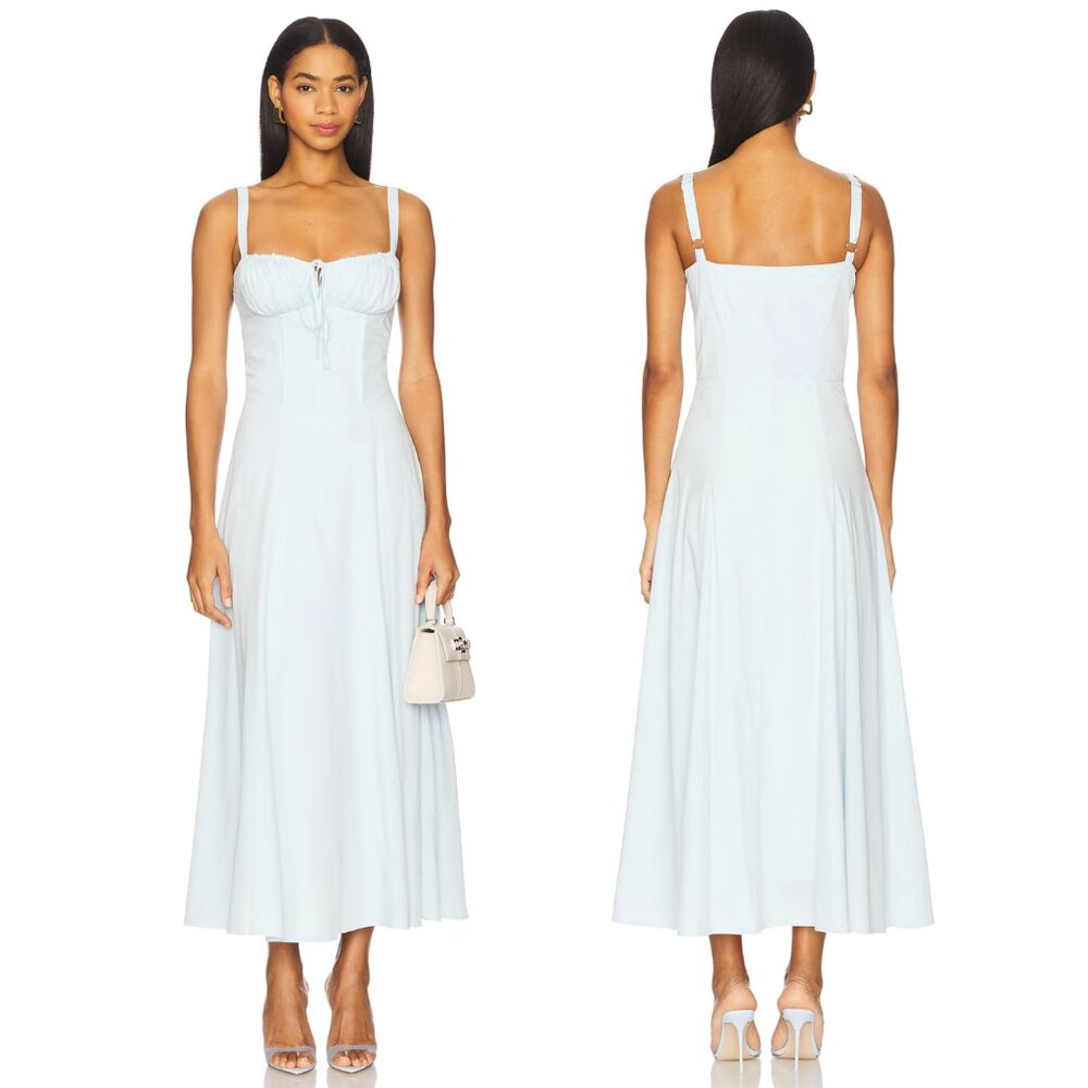 NEW SNDYS x REVOLVE Alessia Drop Waist Midi Dress Baby Light Blue Poplin Corset
